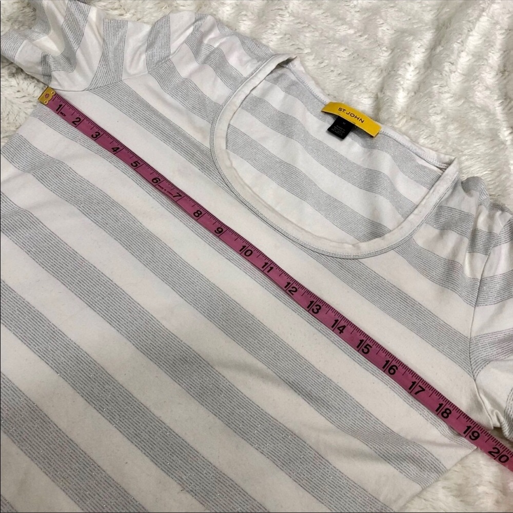 St. John white & silver pinstripe tee shirt - Picture 5 of 7